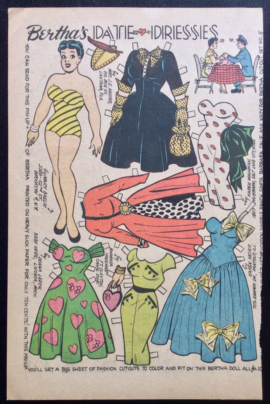 Katy Keene Comic Book Paper Dolls, Bill Woggon Art, Bertha Date Dresses