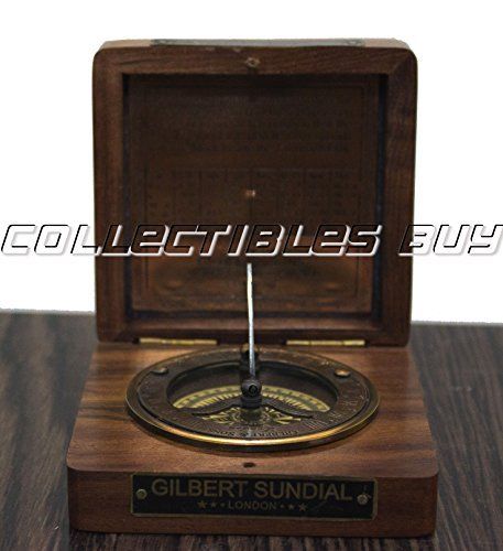 Vintage Marine Gilbert Sundial Compass Vintage Decorative Wooden Box Instrument