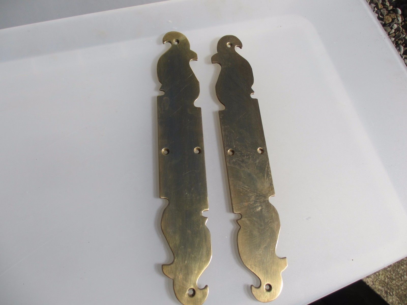 Vintage Brass Finger Plates Push Door Handles Gothic Art Nouveau Style Pair 16"H
