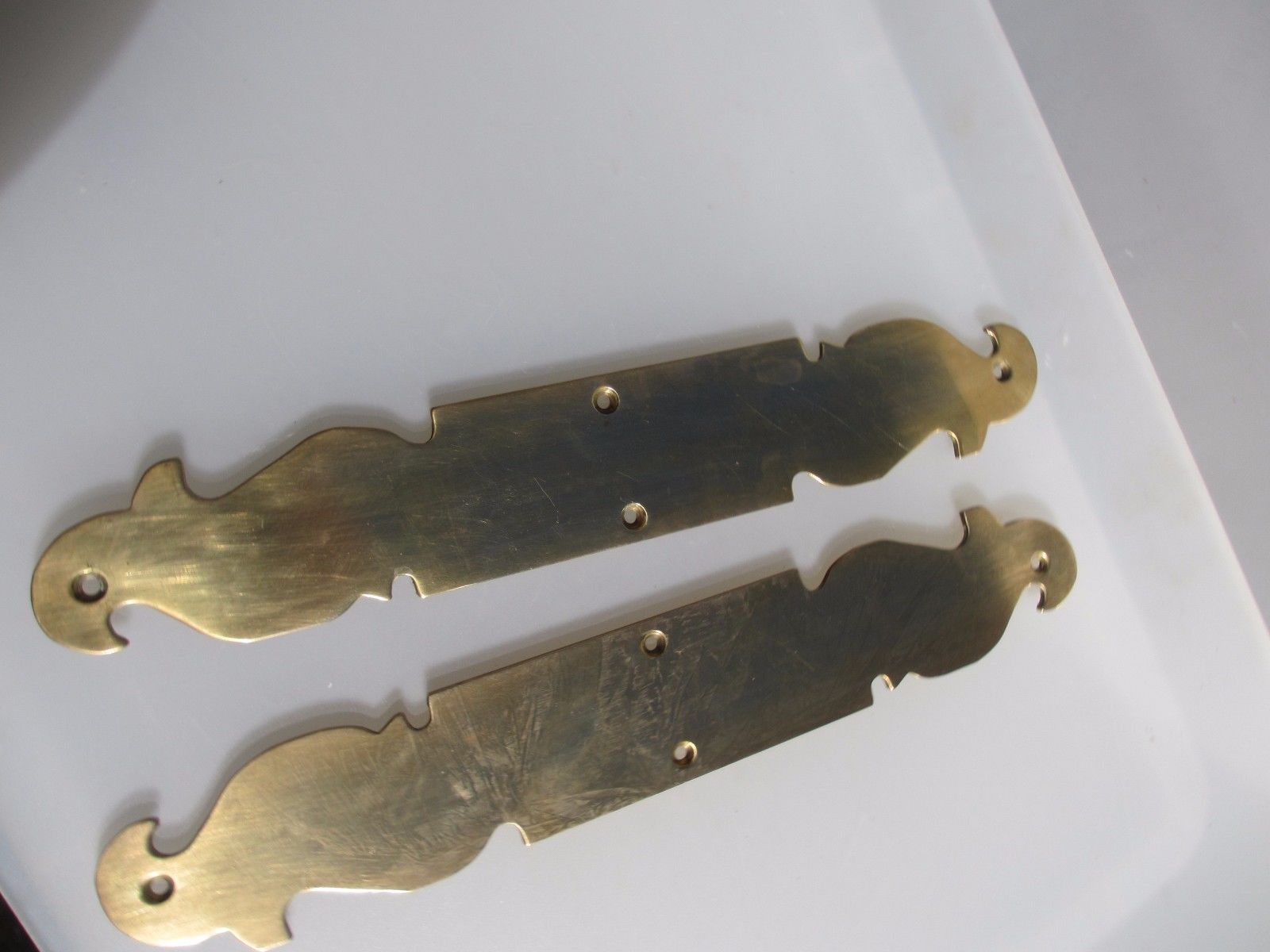 Vintage Brass Finger Plates Push Door Handles Gothic Art Nouveau Style Pair 16"H