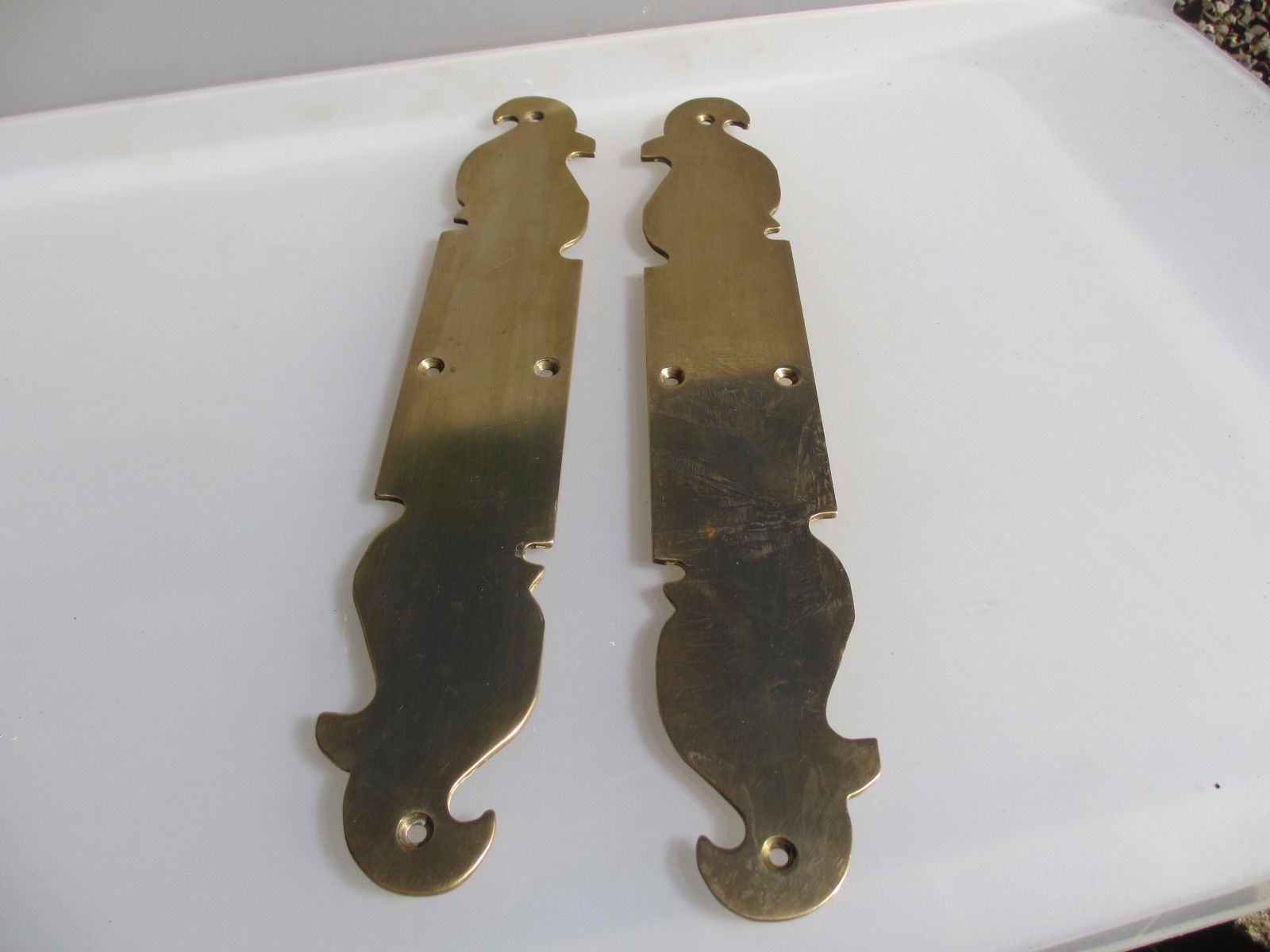 Vintage Brass Finger Plates Push Door Handles Gothic Art Nouveau Style Pair 16"H