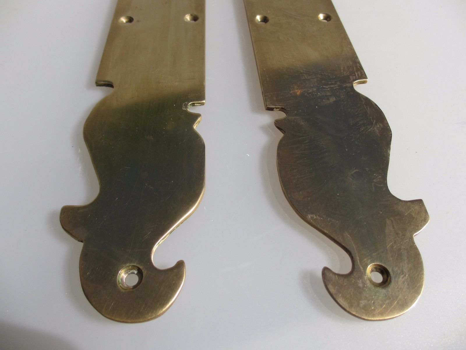 Vintage Brass Finger Plates Push Door Handles Gothic Art Nouveau Style Pair 16"H