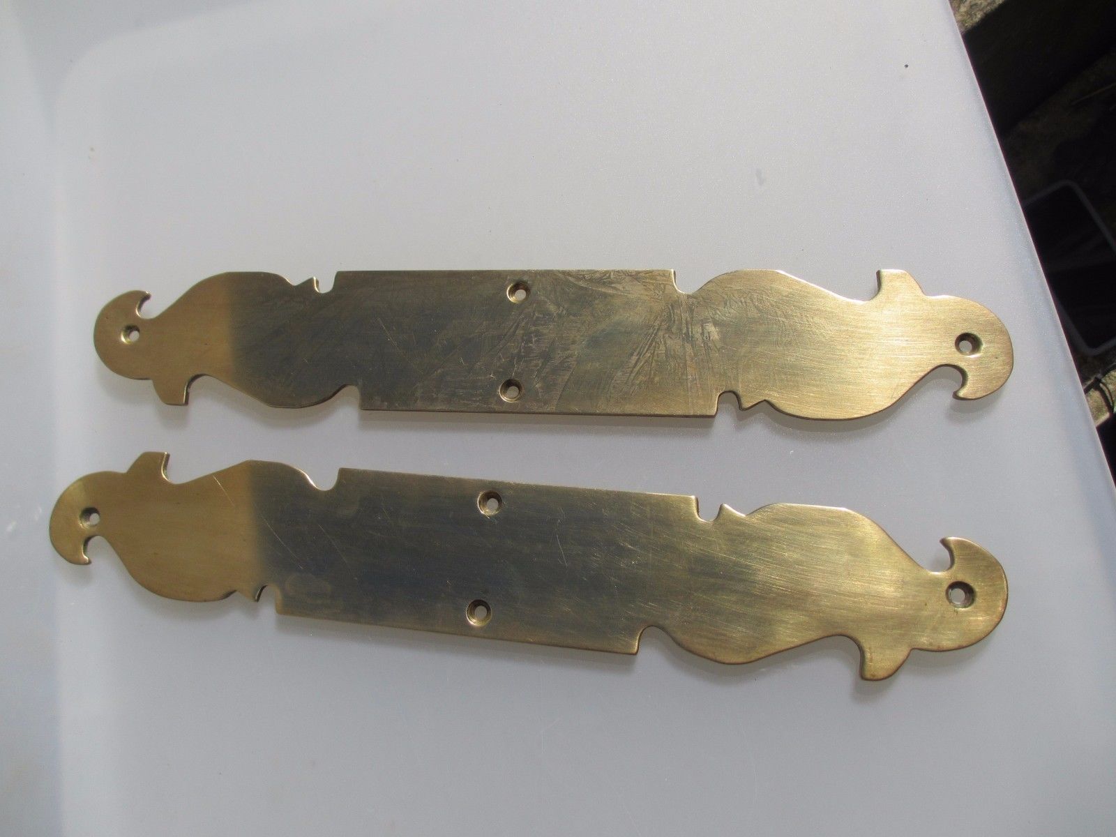 Vintage Brass Finger Plates Push Door Handles Gothic Art Nouveau Style Pair 16"H