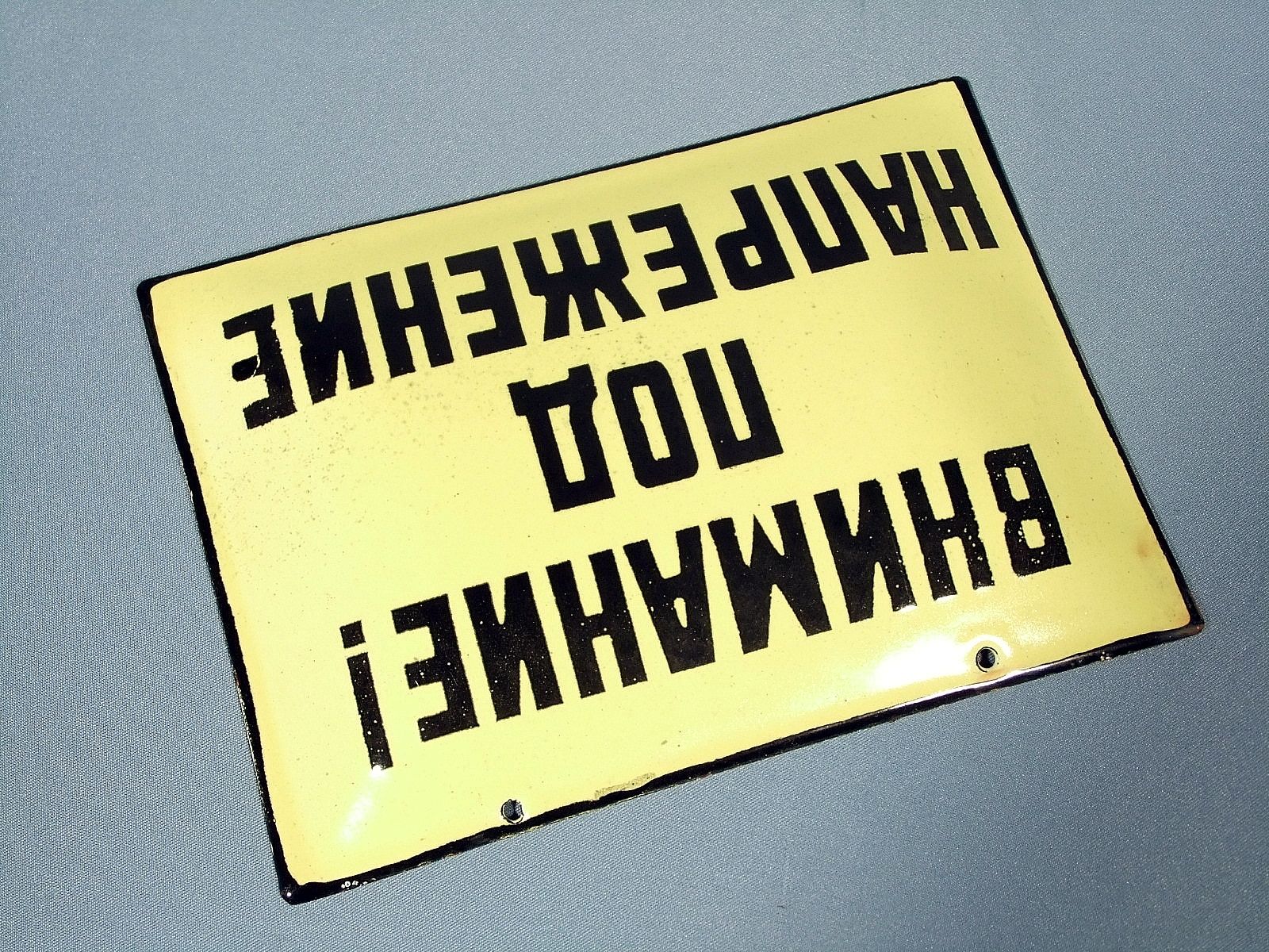 VINTAGE PORCELAIN ENAMEL CYRILLIC "ATTENTION UNDER ELECTRICITY" METAL SIGN 1960s