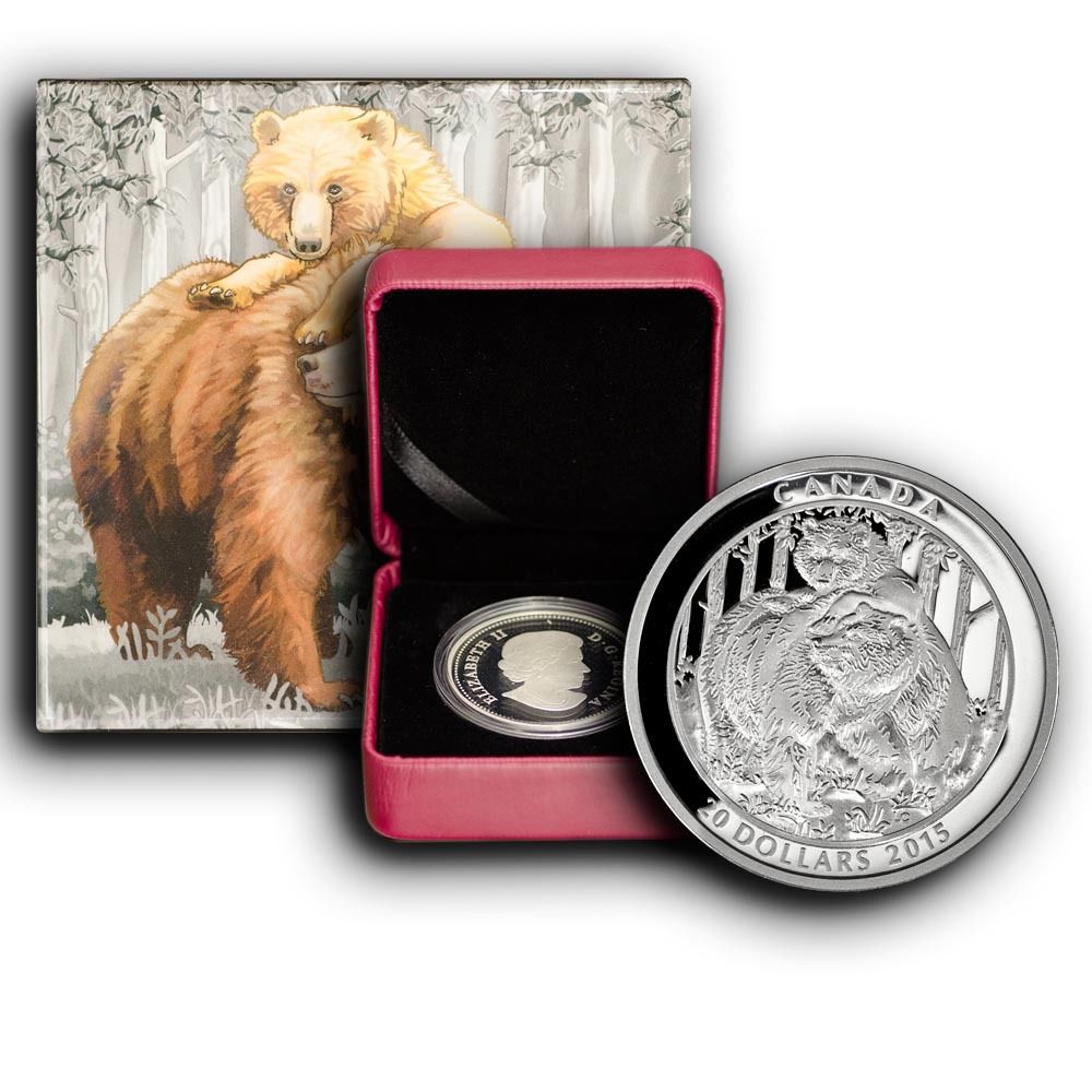 2015 Grizzly Bear Togetherness Canada 1 oz Proof Proof Silver Coin