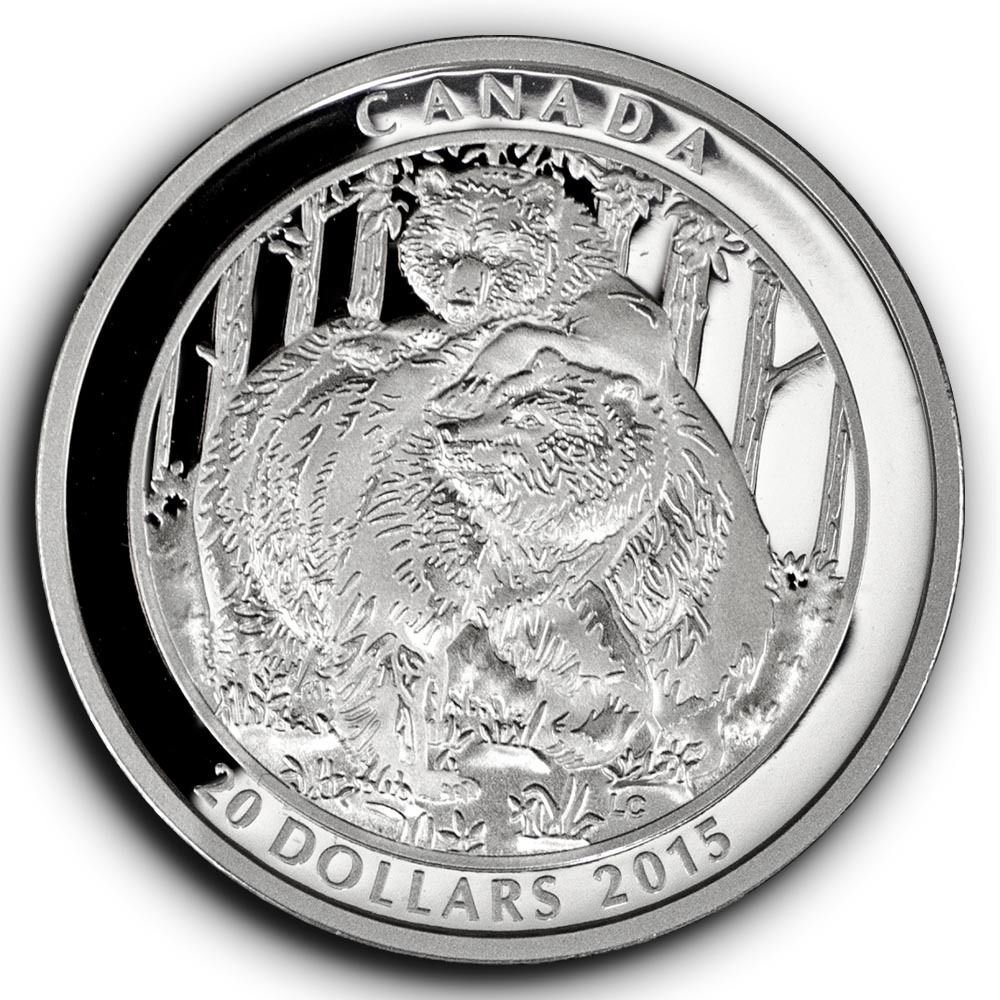 2015 Grizzly Bear Togetherness Canada 1 oz Proof Proof Silver Coin