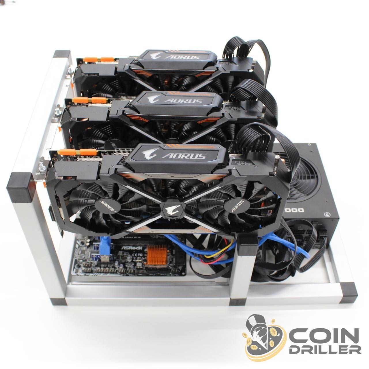 CoinDriller Zcash GPU Mining Rig 2250 Sol/s 120 MH/s 3x GTX1080TI Crypto Miner