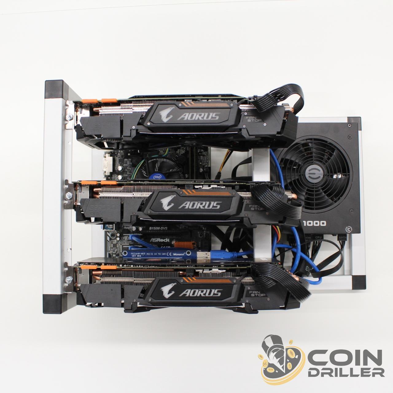 CoinDriller Zcash GPU Mining Rig 2250 Sol/s 120 MH/s 3x GTX1080TI Crypto Miner