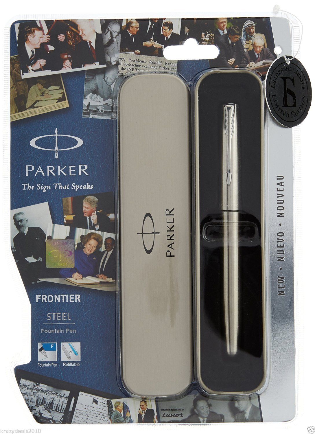 Parker Frontier Steel CT Chrome Trim Fountain Ink Pen, Converter, Fine Nib, New