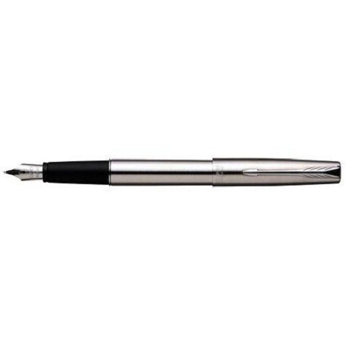 Parker Frontier Steel CT Chrome Trim Fountain Ink Pen, Converter, Fine Nib, New