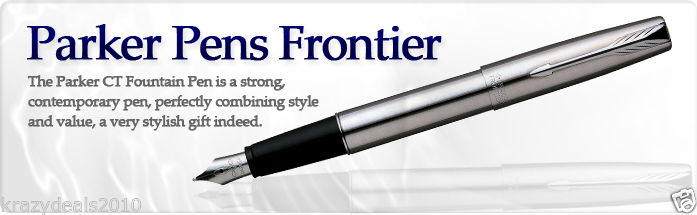 Parker Frontier Steel CT Chrome Trim Fountain Ink Pen, Converter, Fine Nib, New