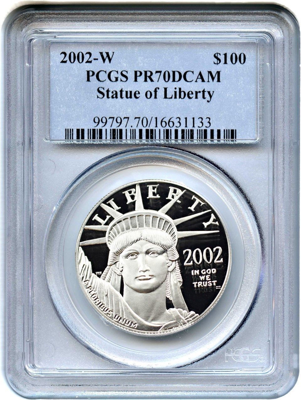 2002-W Platinum Eagle $100 PCGS PR 70 DCAM - Statue Liberty 1 oz