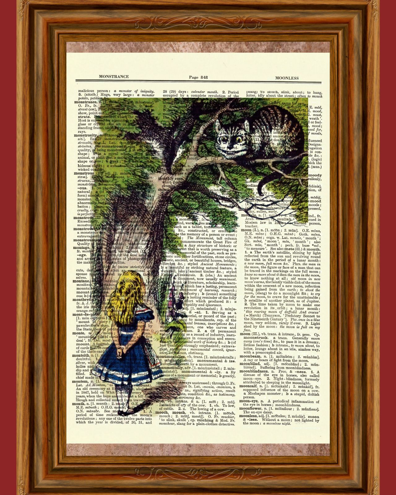 Alice in Wonderland Cheshire Cat Dictionary Art Print Book Page Picture Poster