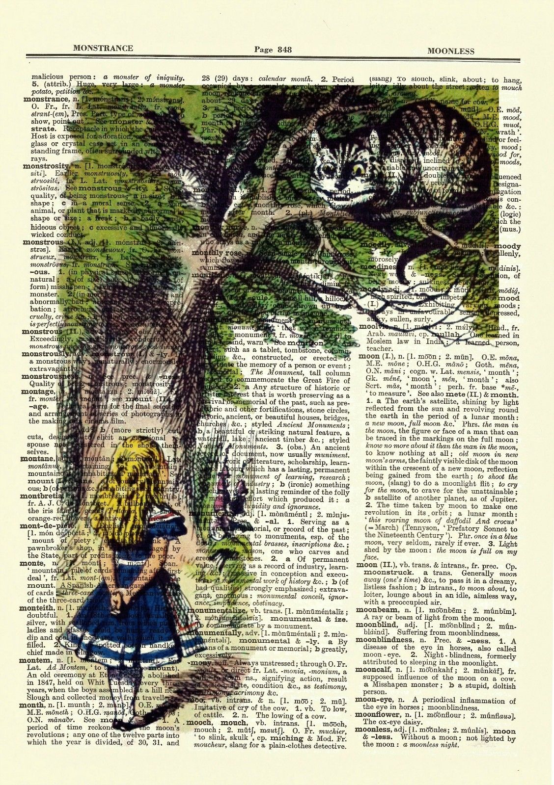 Alice in Wonderland Cheshire Cat Dictionary Art Print Book Page Picture Poster