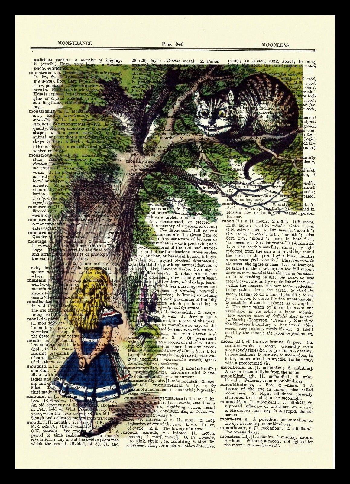 Alice in Wonderland Cheshire Cat Dictionary Art Print Book Page Picture Poster