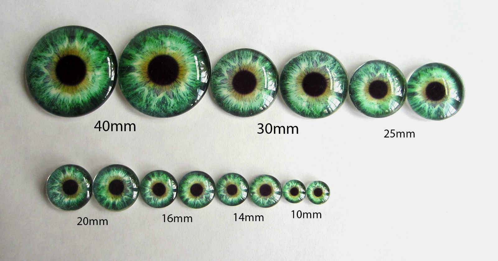 Taxidermy Glass Dragon, Doll, Teddy Eyes, Human Green 10mm, 14mm, 16mm