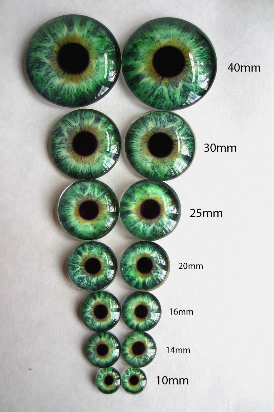 Taxidermy Glass Dragon, Doll, Teddy Eyes, Human Green 10mm, 14mm, 16mm