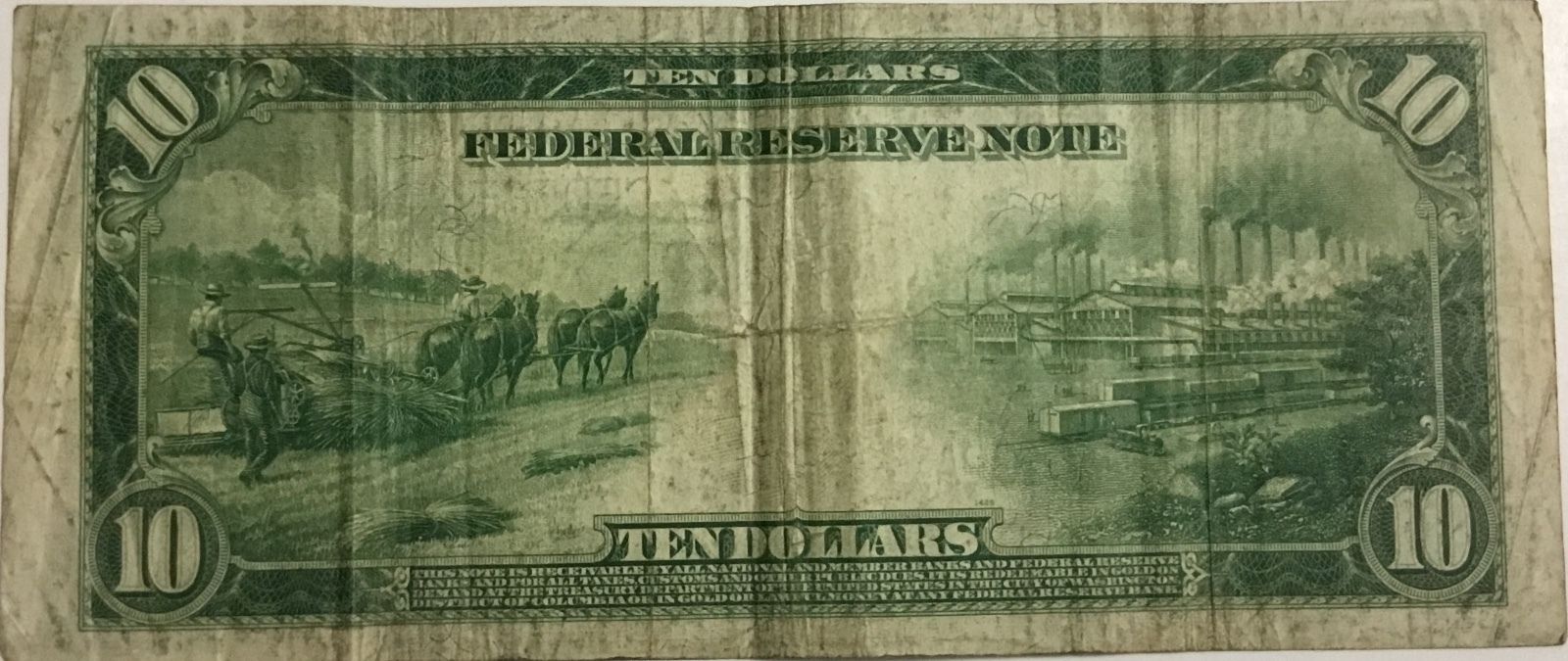 1914 $10 Large Size Federal Reserve Note 3-C Philadelphia