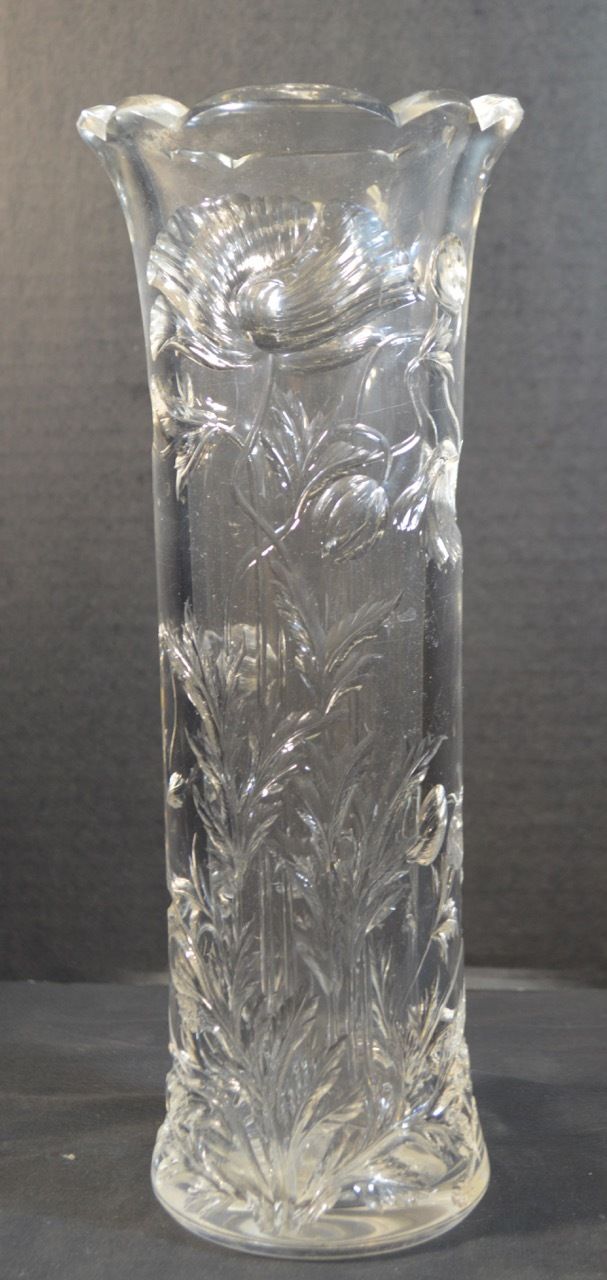 Antique Art Nouveau Cut Crystal Vase with Flowers