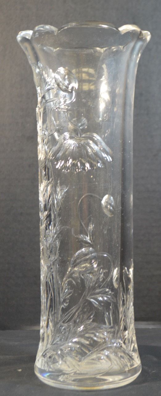 Antique Art Nouveau Cut Crystal Vase with Flowers