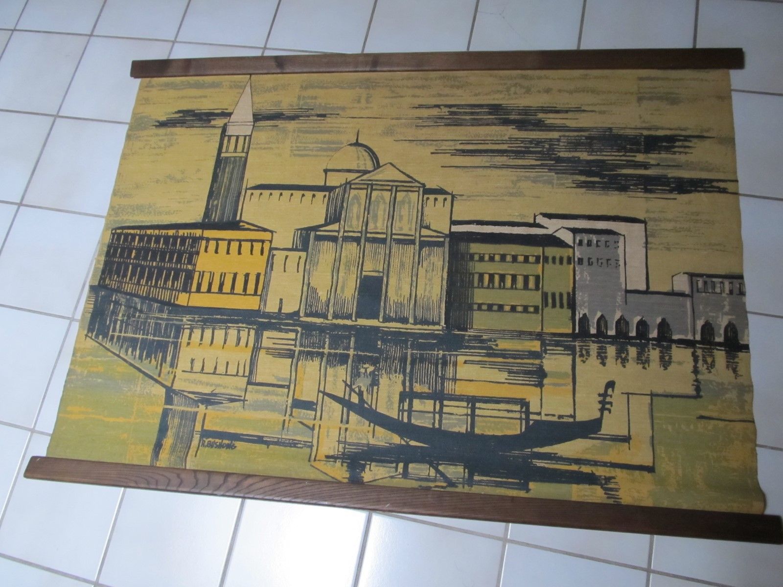 ROBERT BUSHONG (1922-1995) MID CENTURY MODERN WALL HANGING LINEN TAPESTRY WOOD