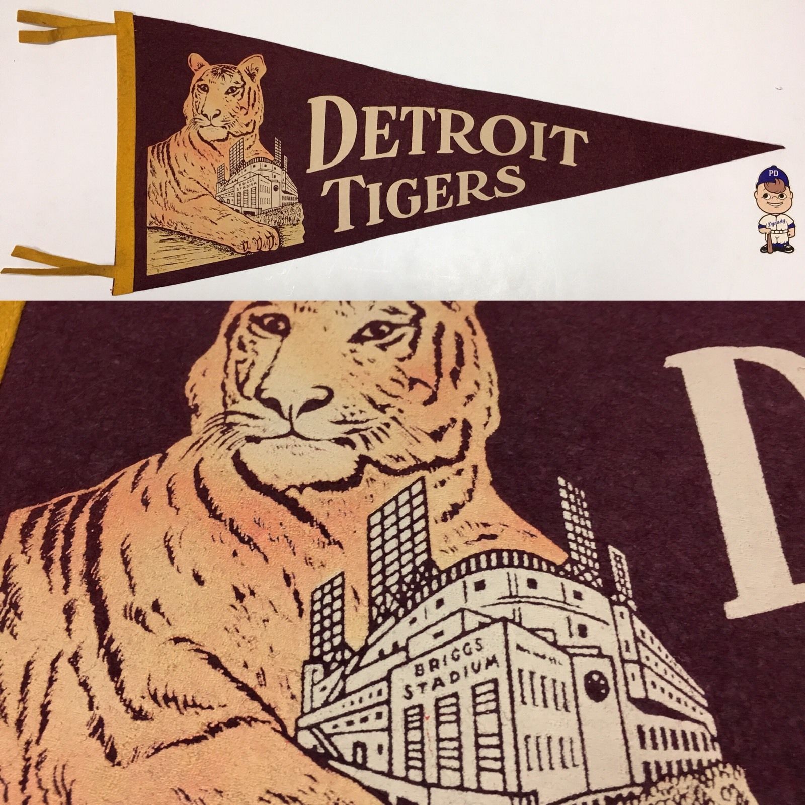 1950's Detroit Tigers Pennant Mlb Baseball Michigan Briggs  Vintage 11.5x28.5