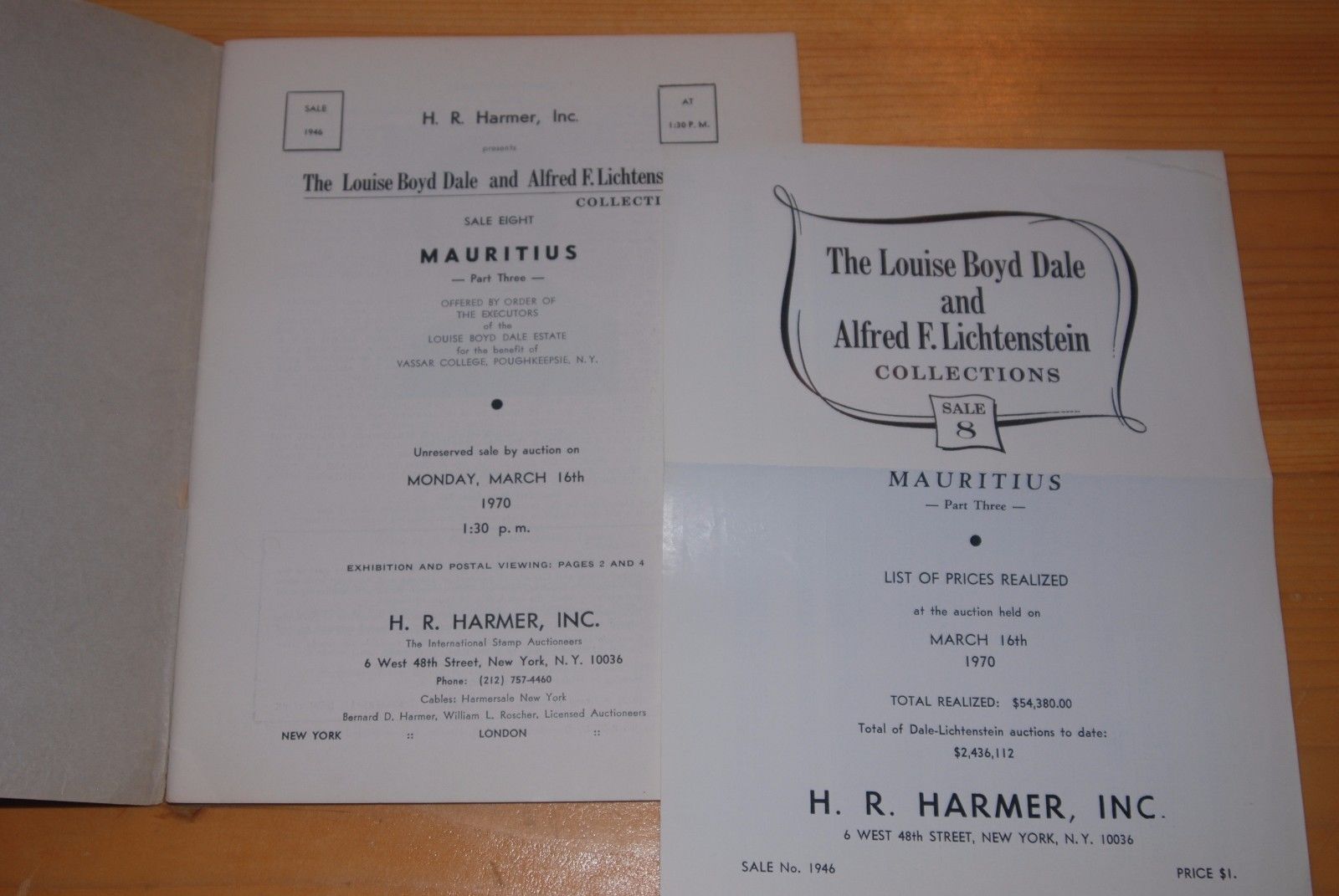 Weeda Literature: Dale/Lichtenstein Collection Sale 8, 1970 Mauritius auction PR