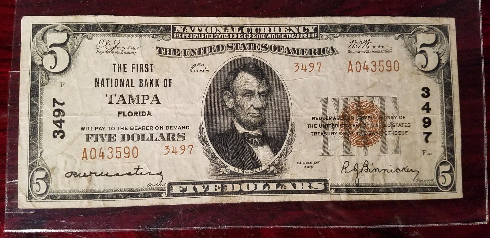 1929 $5 National Currency The FNB of Tampa, Florida, Ch. # 3497 Type 2, FL