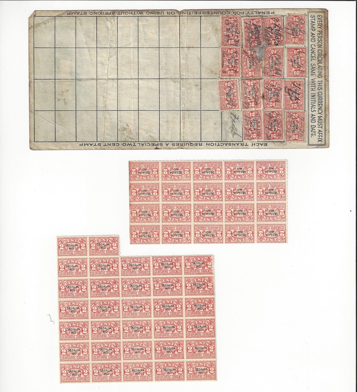 MISSOURI DEPRESSION SCRIPT 1 DOLLAR  SEDALIA WITH A LOT OF EXTRA STAMPS  FINE