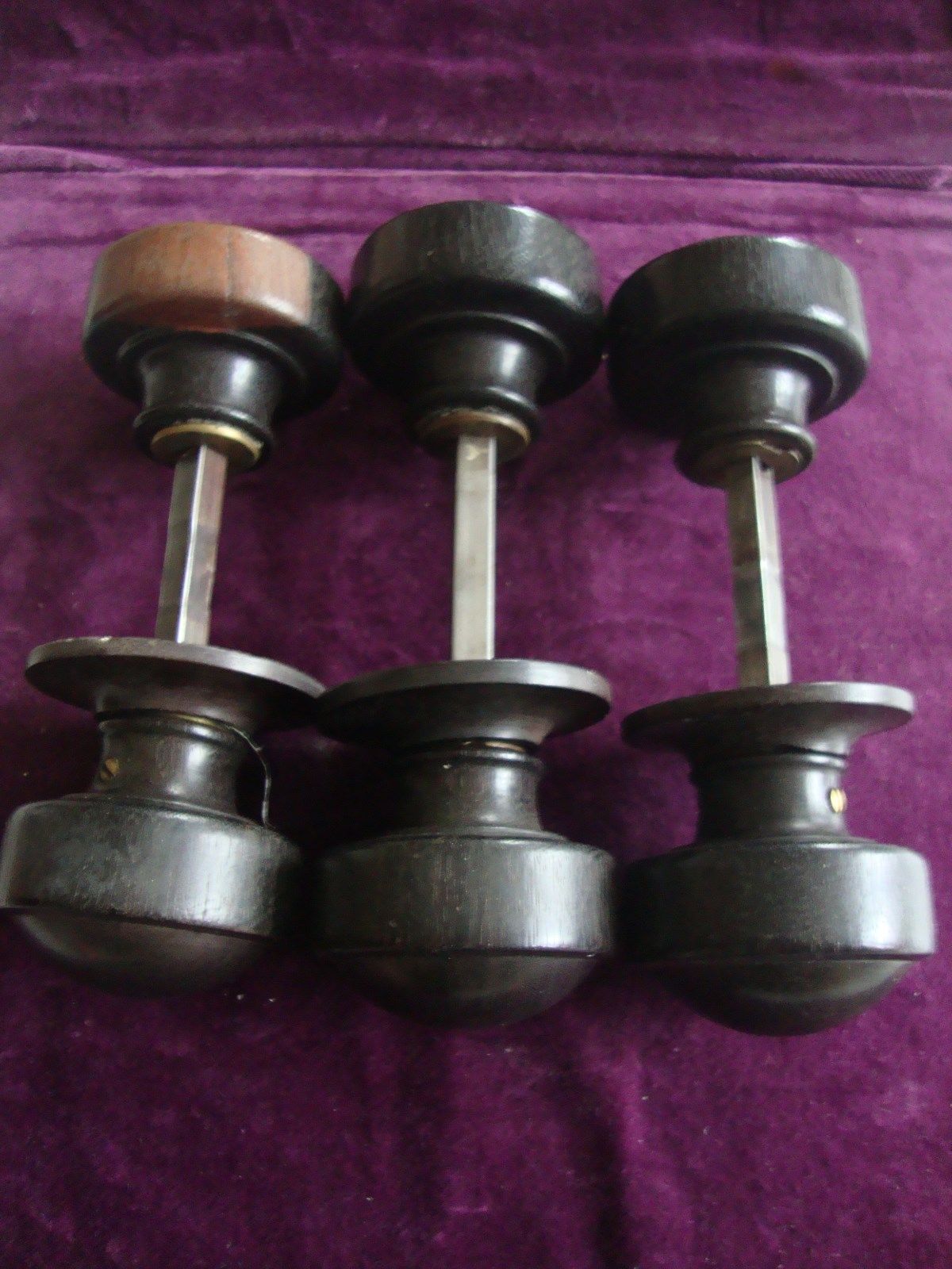 Antique set 3 ebony or Lignum Vitae door rim lock handles