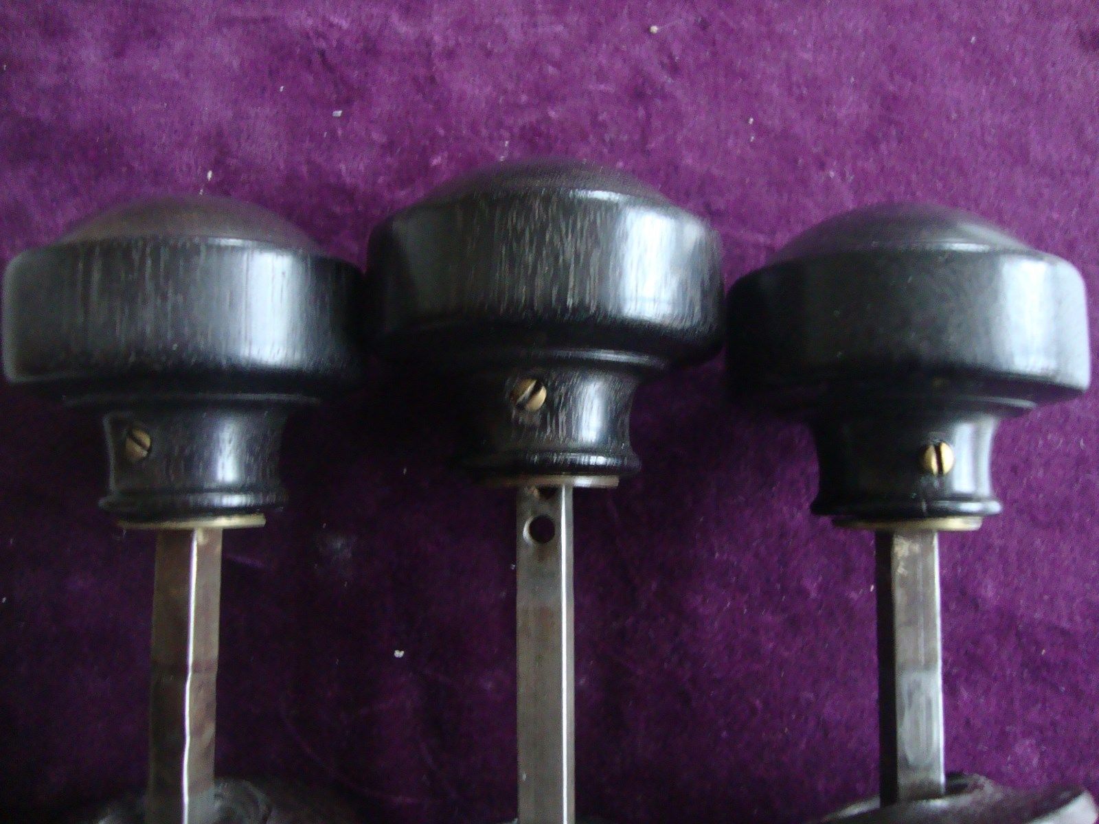 Antique set 3 ebony or Lignum Vitae door rim lock handles