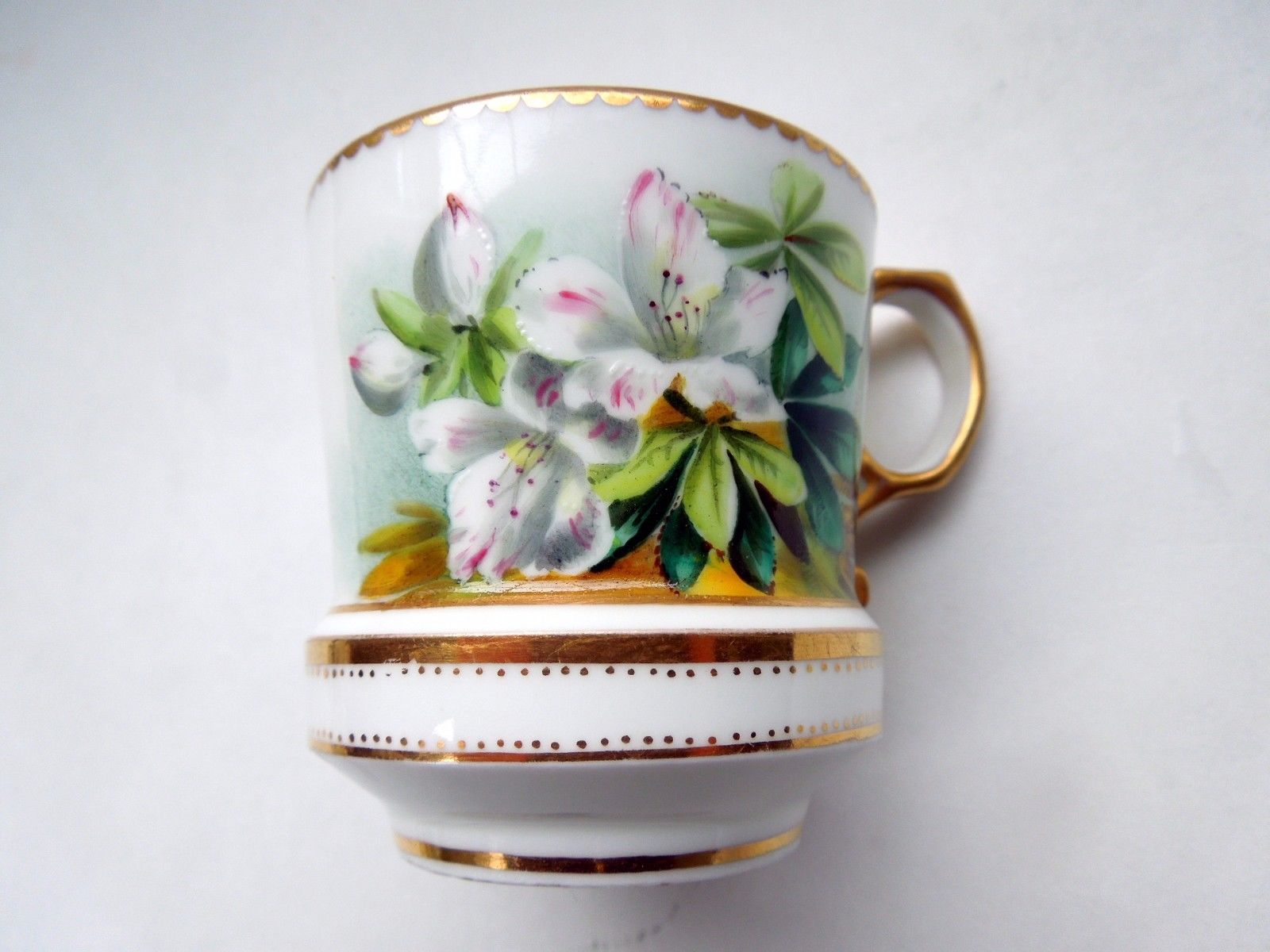Antique Cup No Saucer George Jones White Flowers Floral Hand Painted Gold