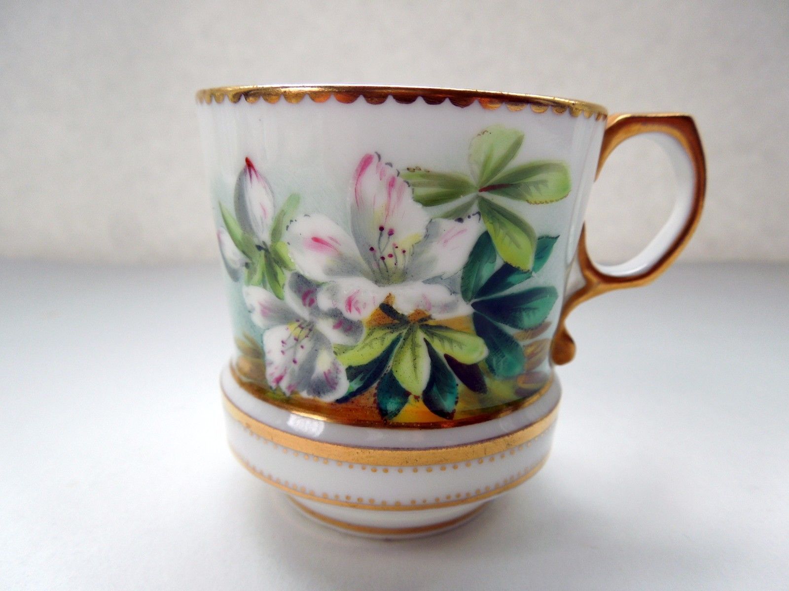 Antique Cup No Saucer George Jones White Flowers Floral Hand Painted Gold