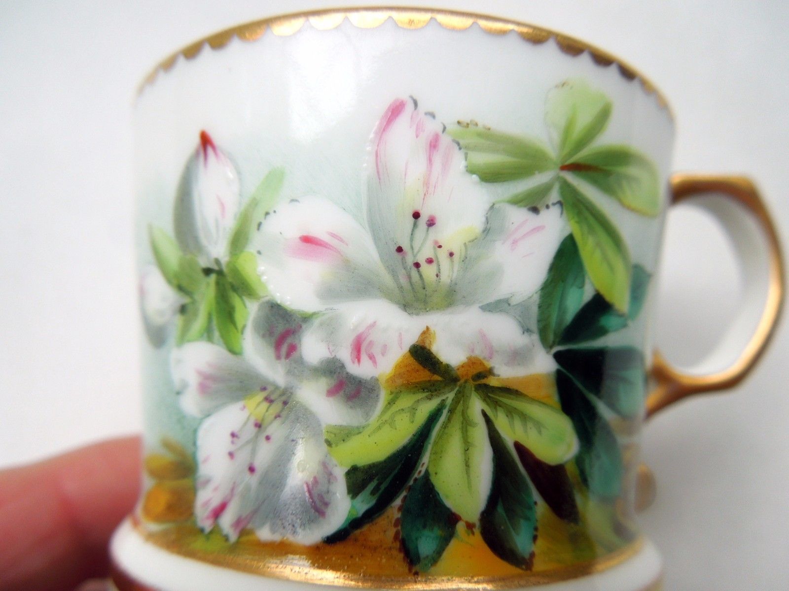 Antique Cup No Saucer George Jones White Flowers Floral Hand Painted Gold