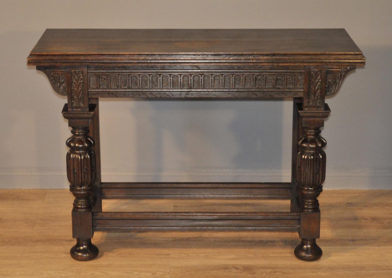 Attractive Large Antique Victorian Carved Oak Hall Console Table with Drawer