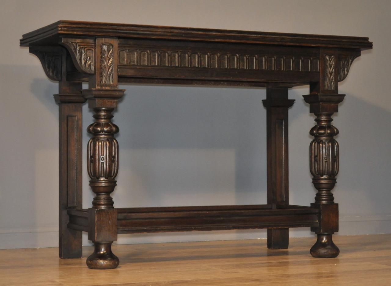 Attractive Large Antique Victorian Carved Oak Hall Console Table with Drawer