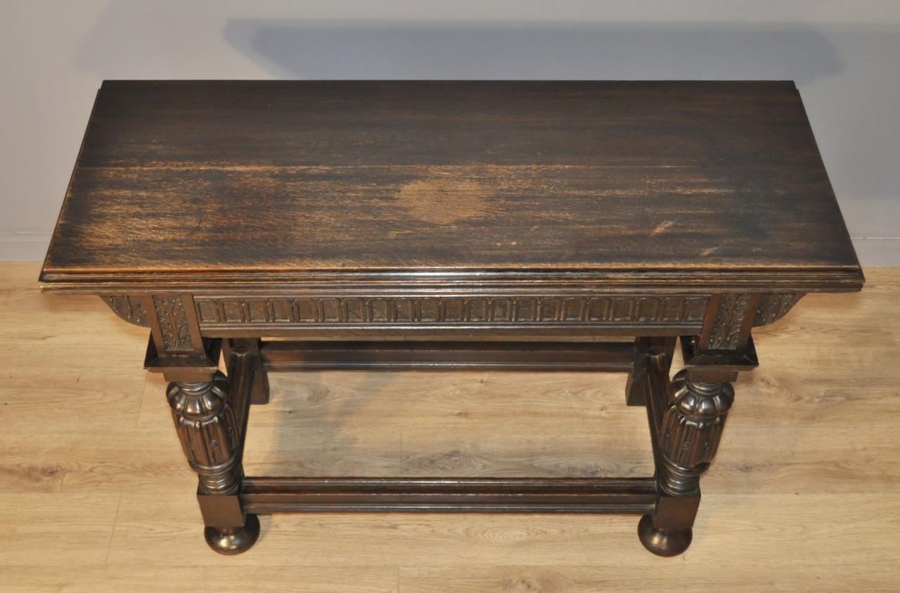 Attractive Large Antique Victorian Carved Oak Hall Console Table with Drawer