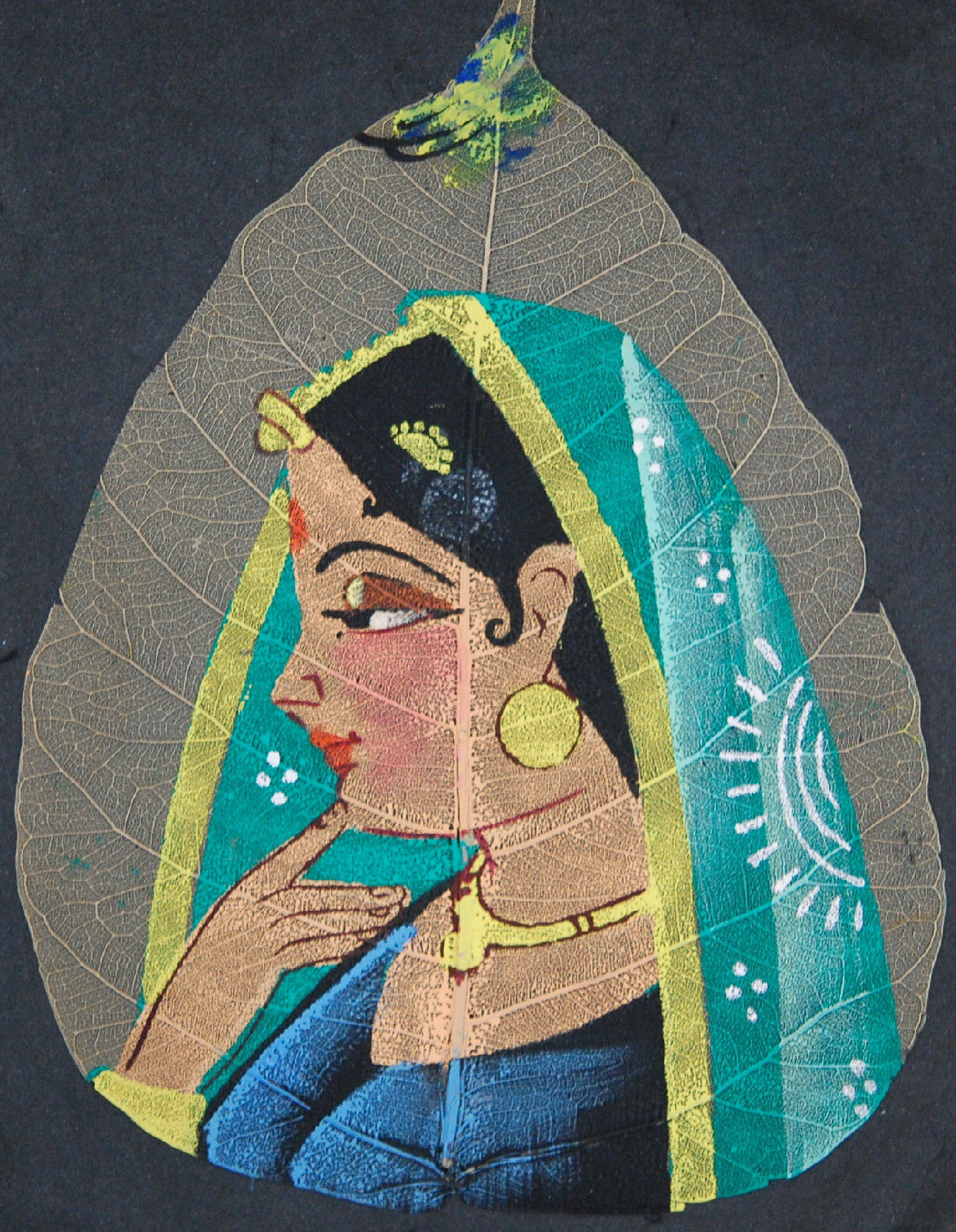 INDIA Peepal Leaf PAINTING - Portrait of Woman