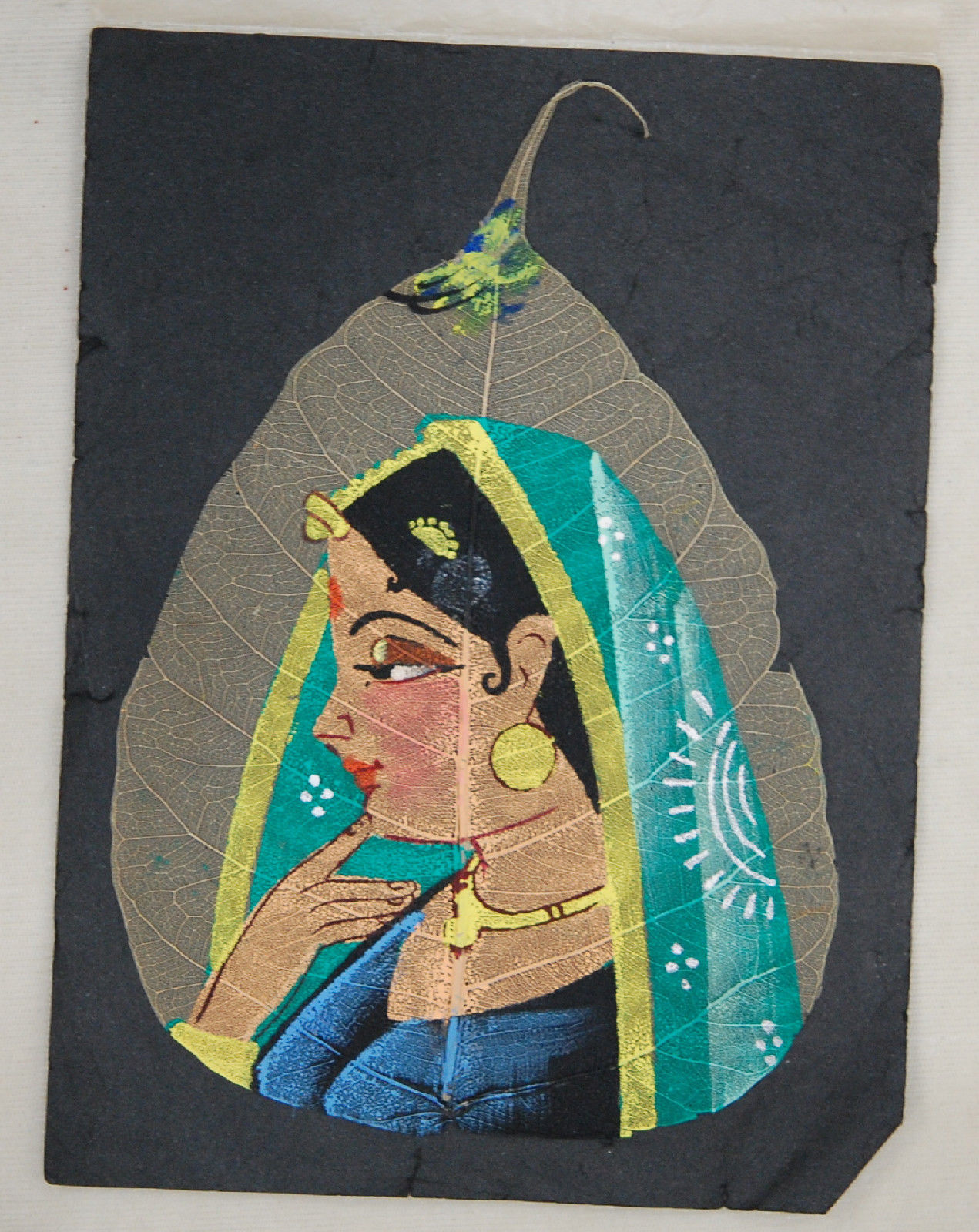 INDIA Peepal Leaf PAINTING - Portrait of Woman