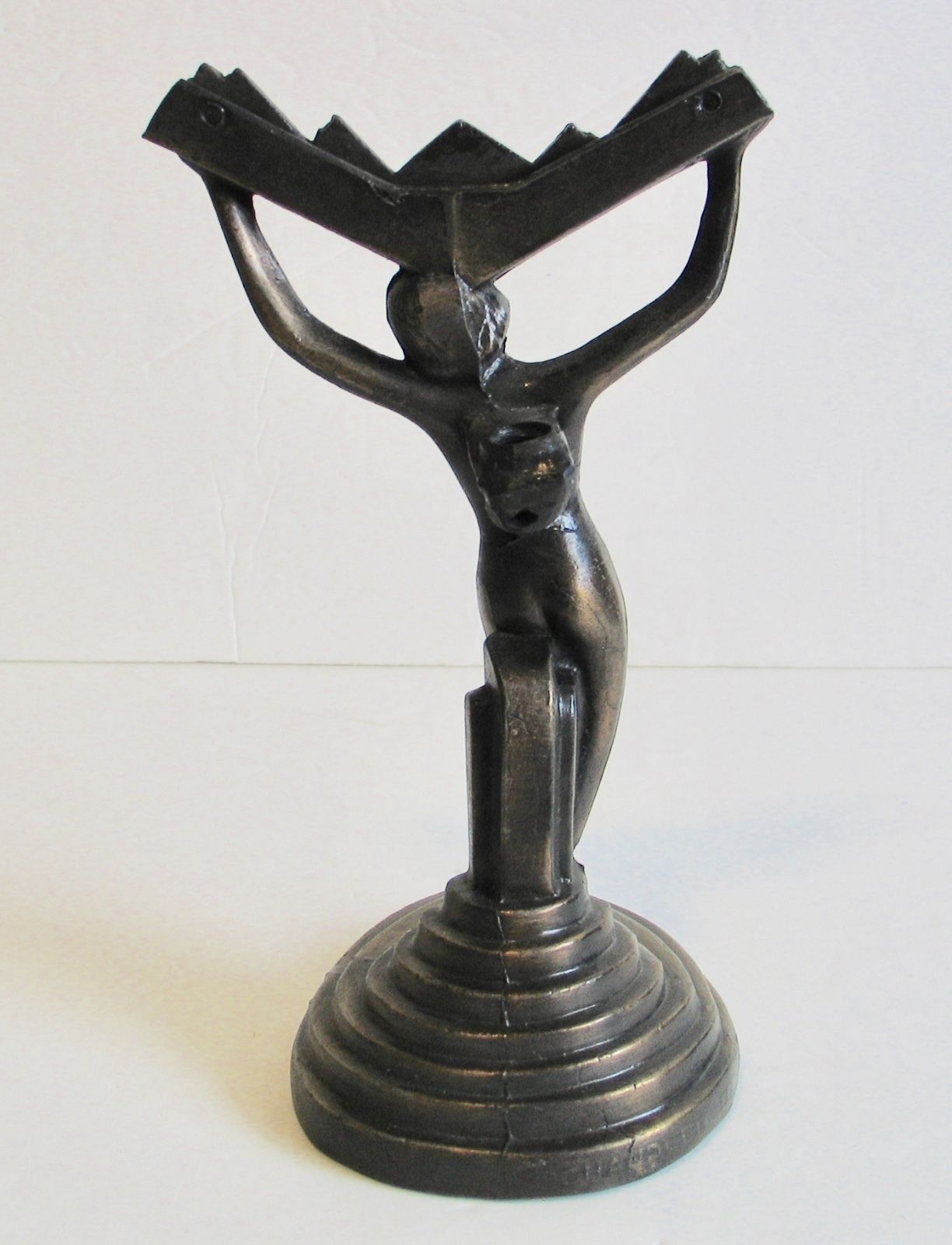 Vintage Art Deco Nouveau Table Lamp Base Nymph Lady Fan Shade Cast Metal