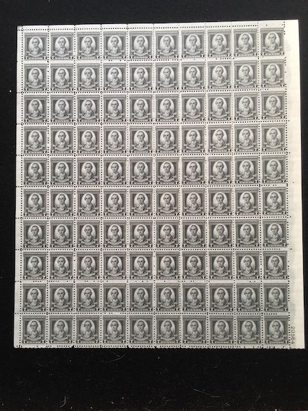 U.S: #712 7¢ WASHINGTON BICENTENNIAL MINT SHEET/100 NH OG