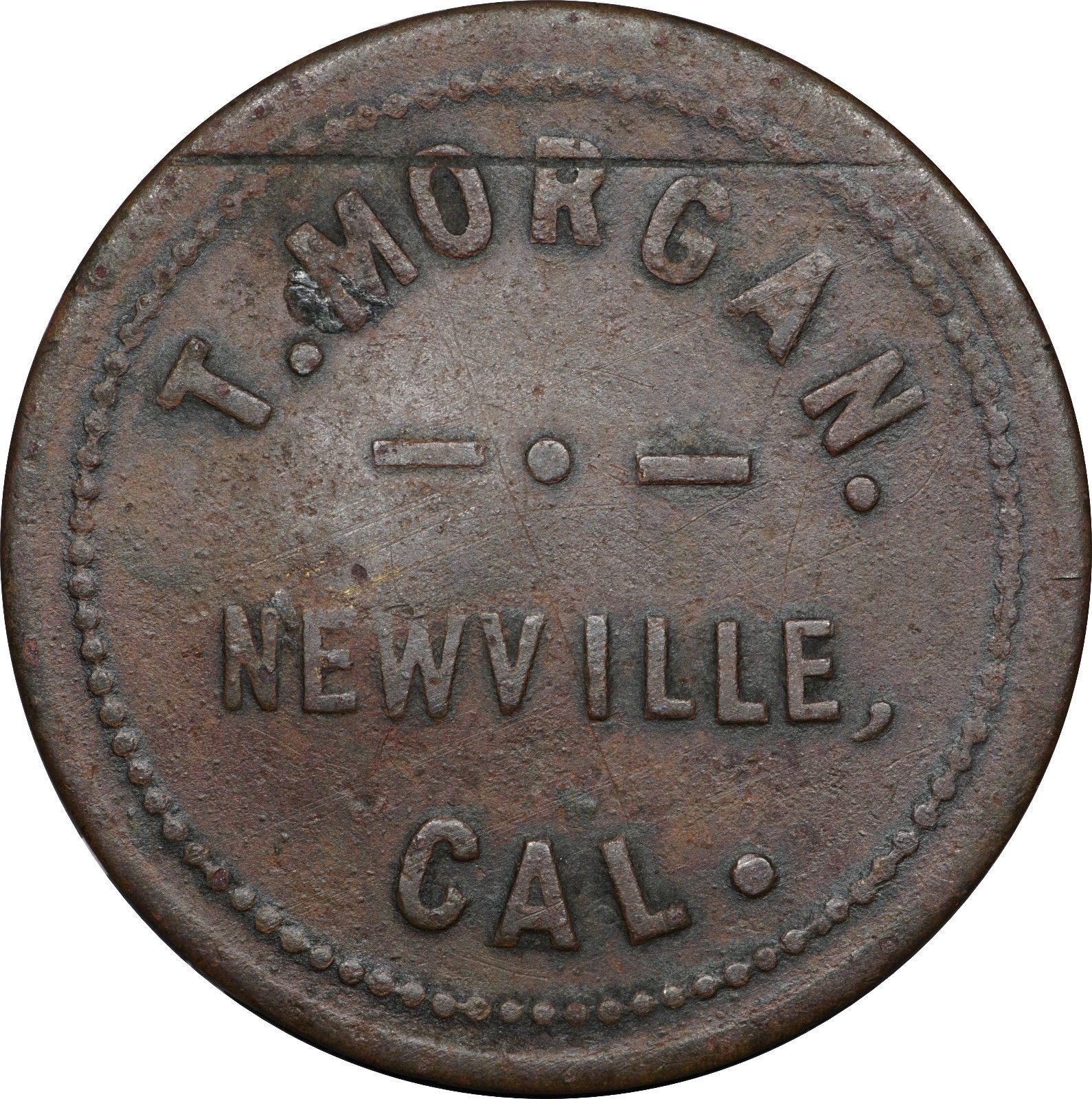 Rare Ghost Town of Newville, California Trade Token, T. Morgan, Good for 1 Drink