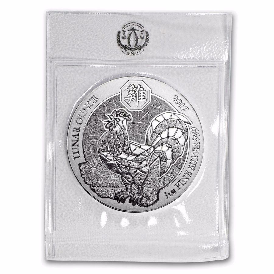 *2017 Rwanda Lunar Rooster 1oz Silver 999 Coin BU - Mint Sealed*