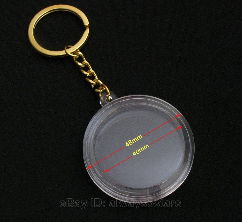 High-transparent Acrylic Capsule+24k Gold Keyring Keychain Holder For 40mm Coin