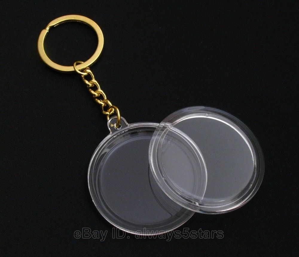 High-transparent Acrylic Capsule+24k Gold Keyring Keychain Holder For 40mm Coin