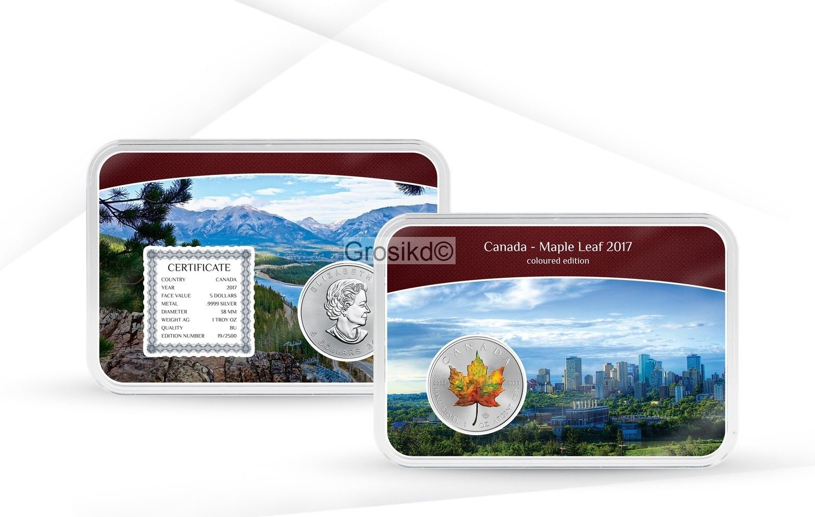 CANADA 2017 $5 MAPLE LEAF 1 Oz SILVER COLOR WITH DISPLAY SLAB