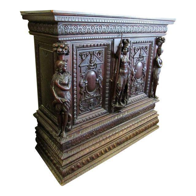 19th Century Carved Figural Renaissance Revival Court Cupboard Cabinet