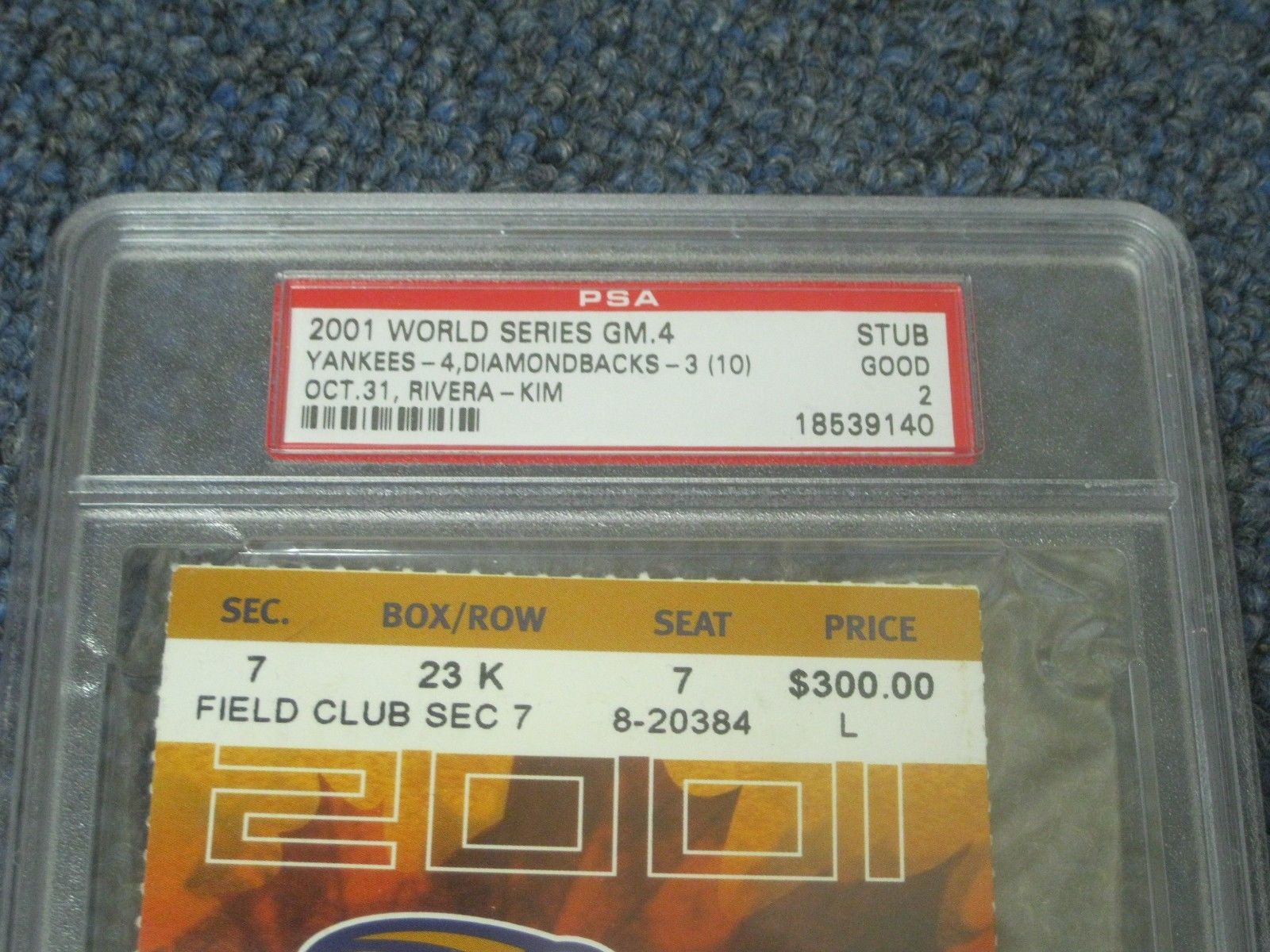 2001 World Series Game 4 Ticket Stub Diamondbacks vs Yankees  PSA Encap