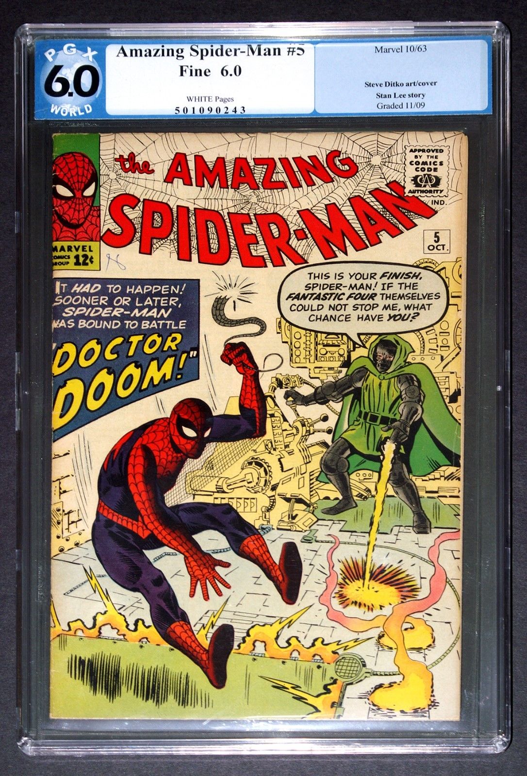 AMAZING SPIDER-MAN #5 - PGX 6.0 - WHITE PAGES - Doctor Doom Marvel Comics 1963