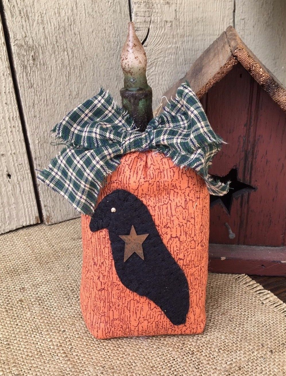 PUMPKIN SACK - Candle & Crow - Primitive Fall Shelf Sitter - Folk Art Decor -